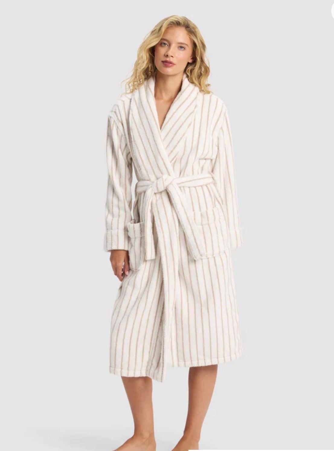 Cozy Earth Striped Luxe Bath Robe Sand/Seashell Size XS 2