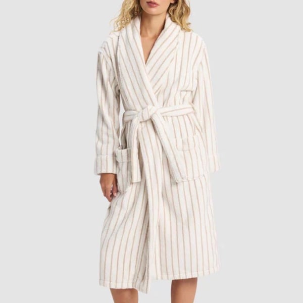 Cozy Earth Striped Luxe Bath Robe Sand/Seashell Size XS