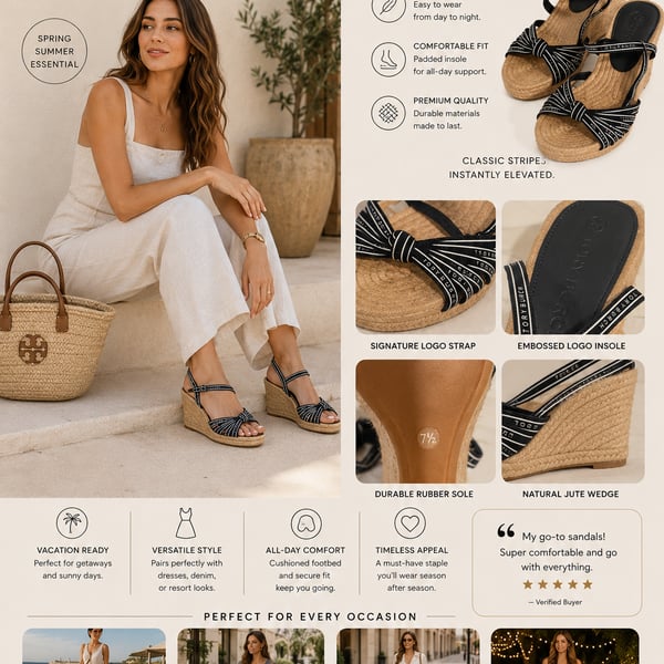 Tory Burch Espadrille Wedge Sandal Size 7.5