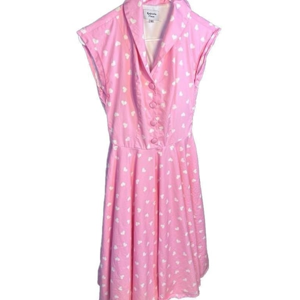 Magnolia Place Pink Heart Print Button Front Dress Size S