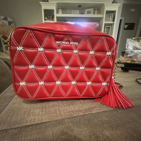 Michael Kors Red Quilted Leather Crossbody Bag with Tassel