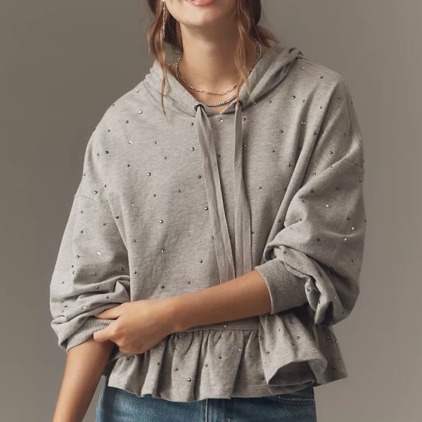 Anthropologie Pilcro Embellished Peplum Hoodie