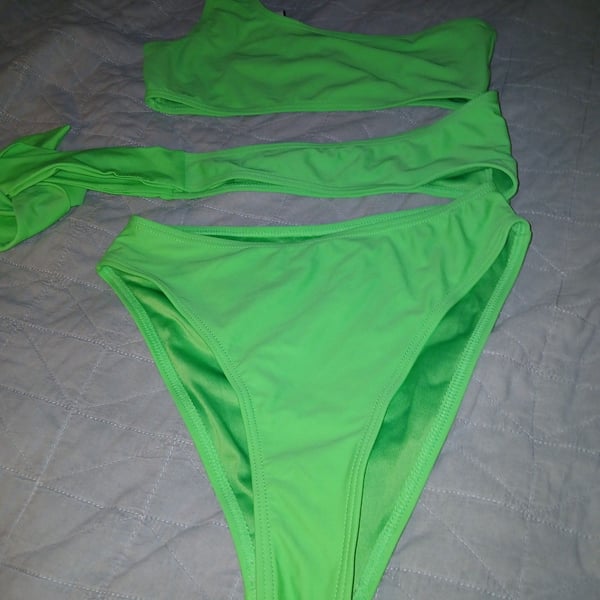 South Beach Neon Green One Shoulder Cutout Bikini Set