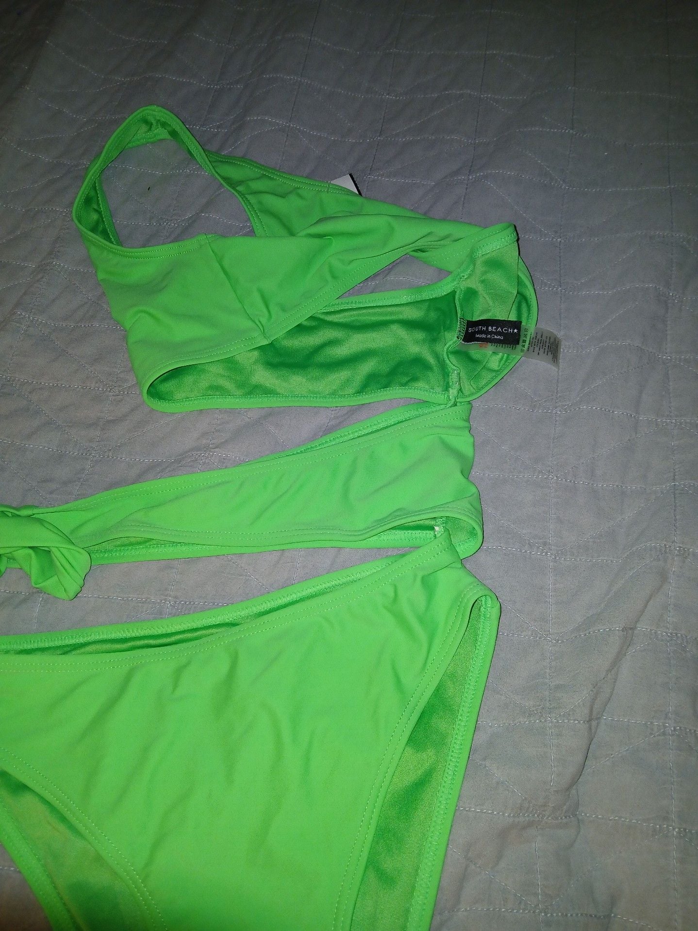 South Beach Neon Green One Shoulder Cutout Bikini Set 4