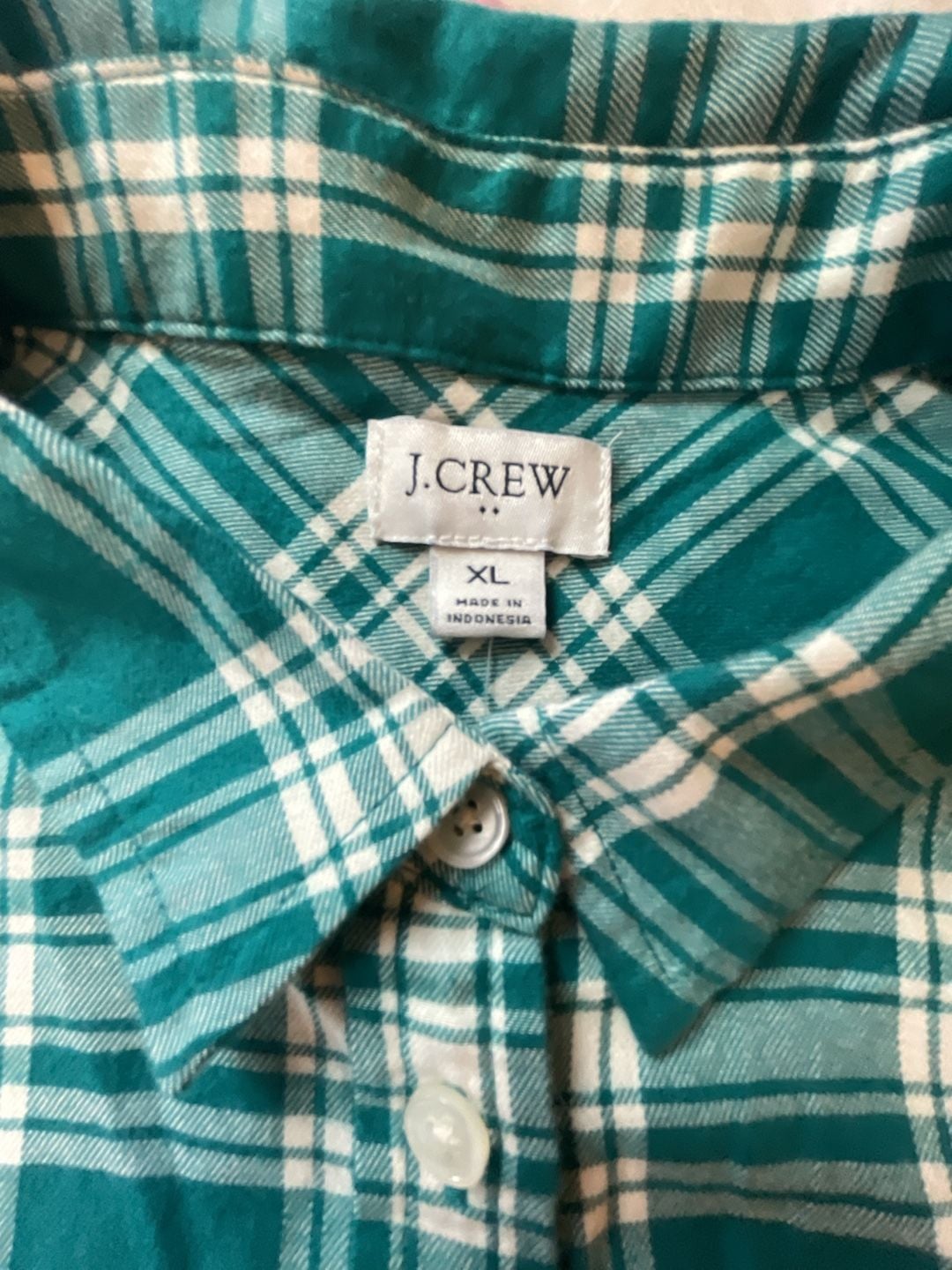 100% Cotton J.Crew Green Plaid Button Down Shirt Size XL 3