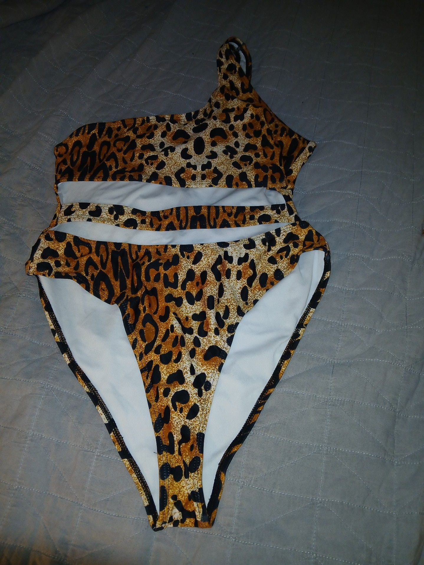 Leopard Print One-Shoulder Cutout One-Piece Swimsuit Size S 2