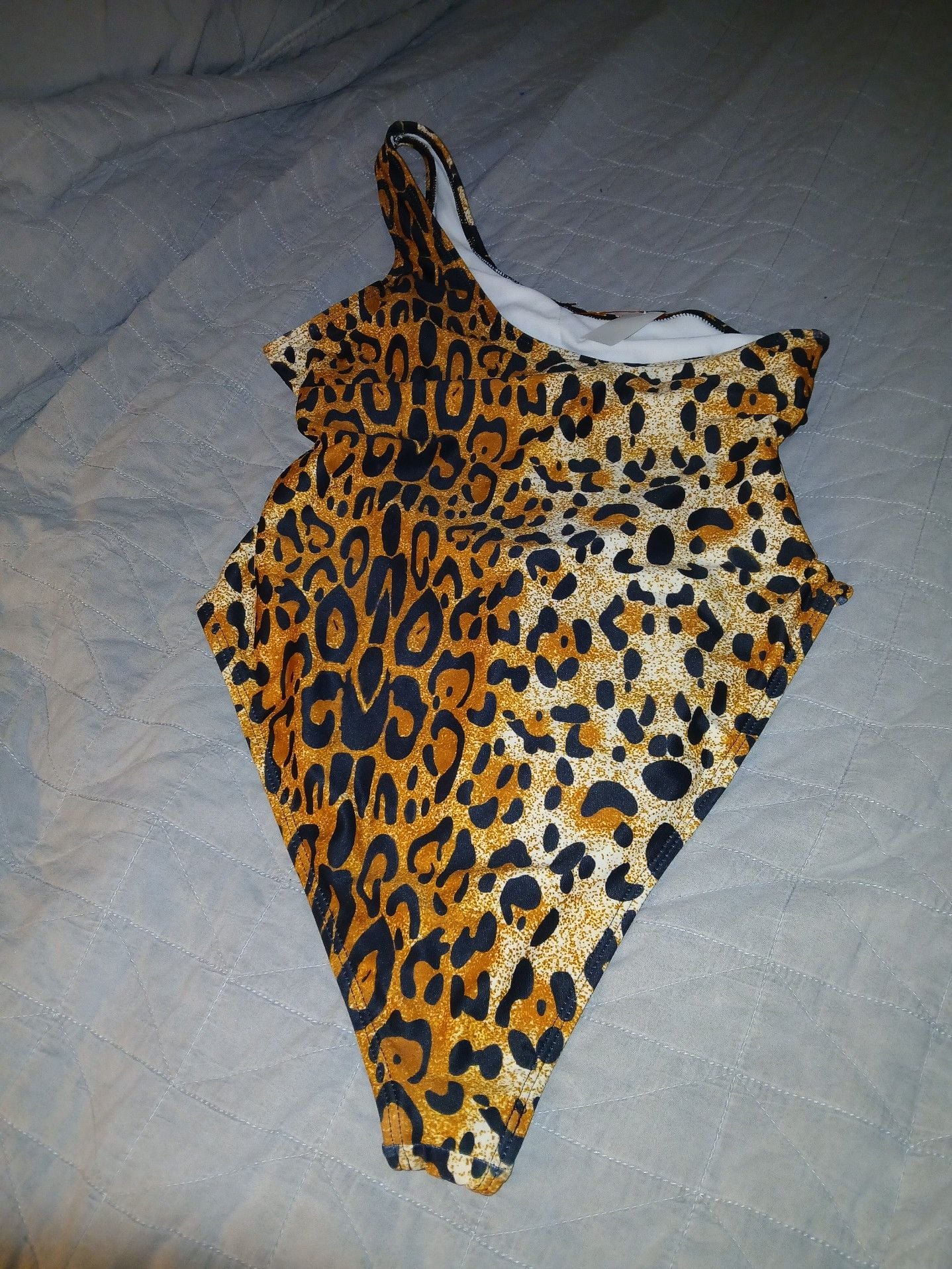 Leopard Print One-Shoulder Cutout One-Piece Swimsuit Size S 3