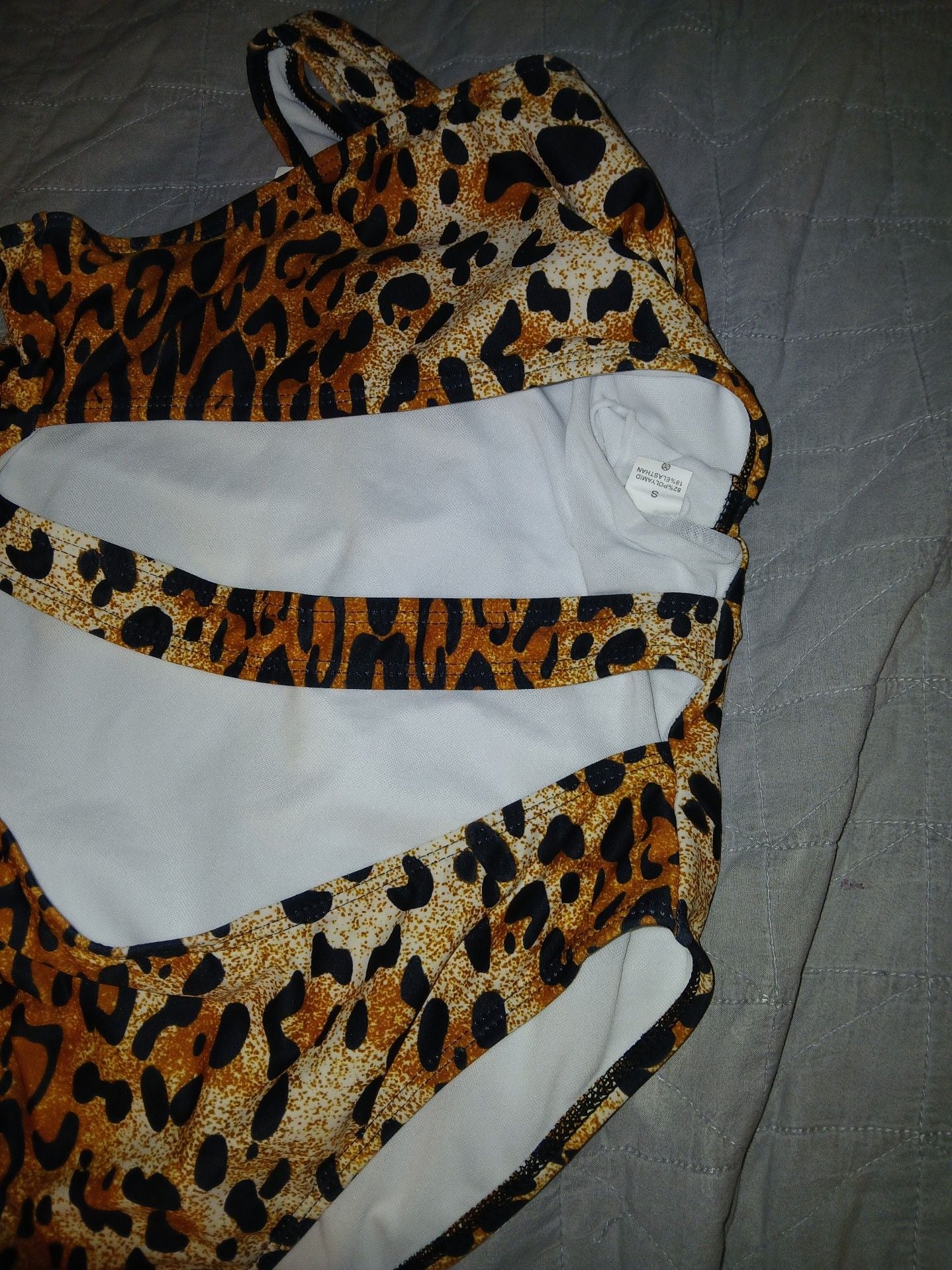 Leopard Print One-Shoulder Cutout One-Piece Swimsuit Size S 4