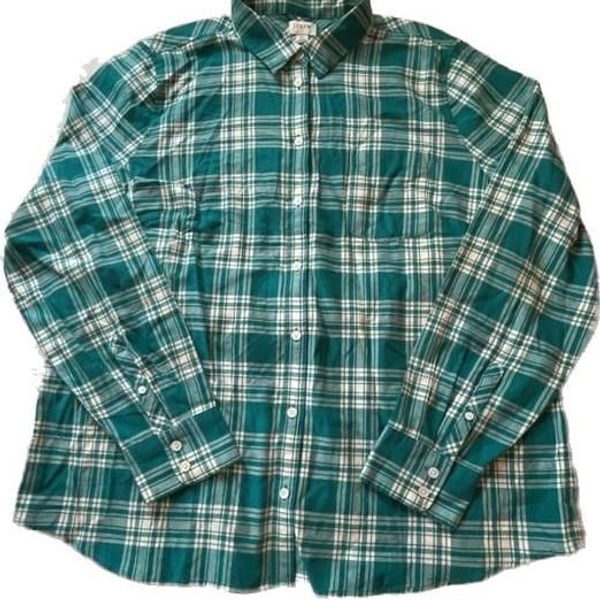 100% Cotton J.Crew Green Plaid Button Down Shirt Size XL