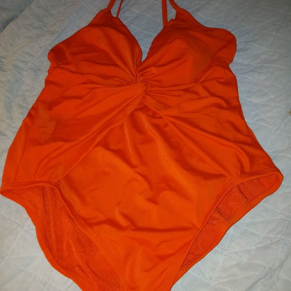 Time and Tru Orange Twist Front One-Piece Swimsuit XL (16-18)