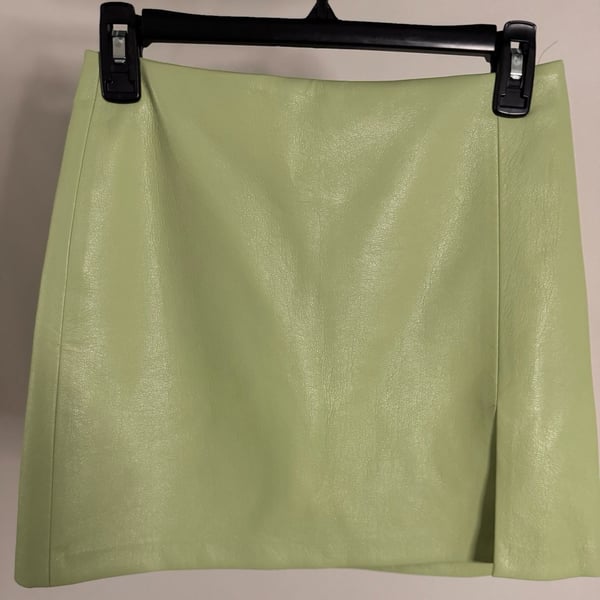 Sunday Best Aritzia Olive Vegan Leather Mini Skirt with Slit Green Size 4