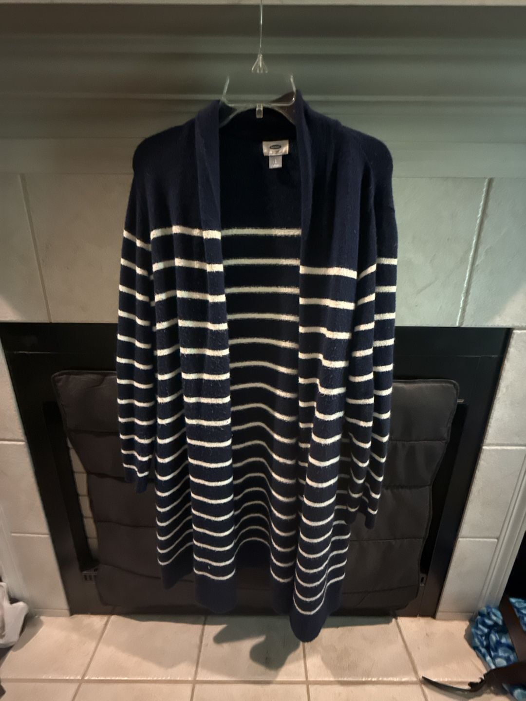Old Navy Women's Striped Open Front Cardigan Navy Blue White Size Large 1