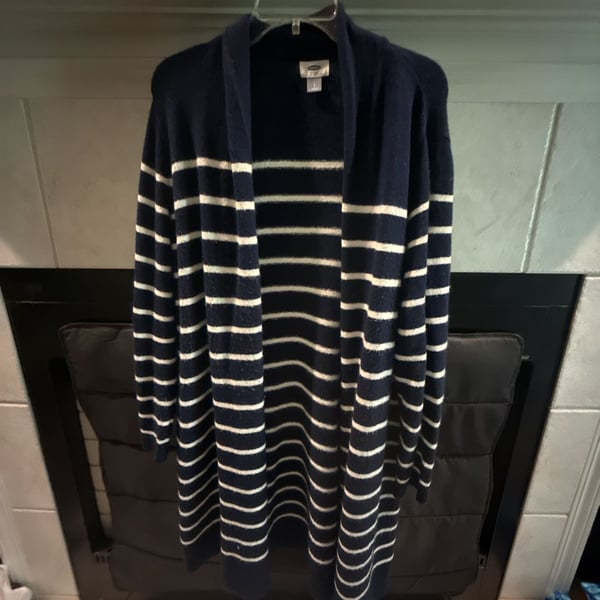 Old Navy Women's Striped Open Front Cardigan Navy Blue White Size Large