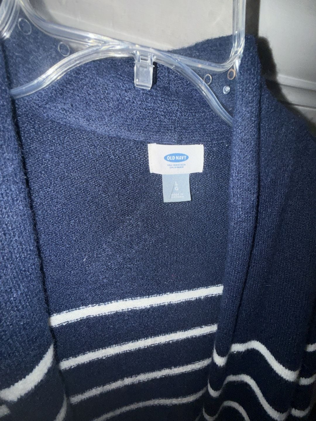 Old Navy Women's Striped Open Front Cardigan Navy Blue White Size Large 2