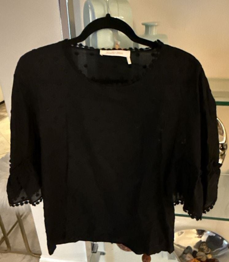 SeeByChloe Black Swiss Dot Cotton Ruffle Sleeve Blouse Size 42 3