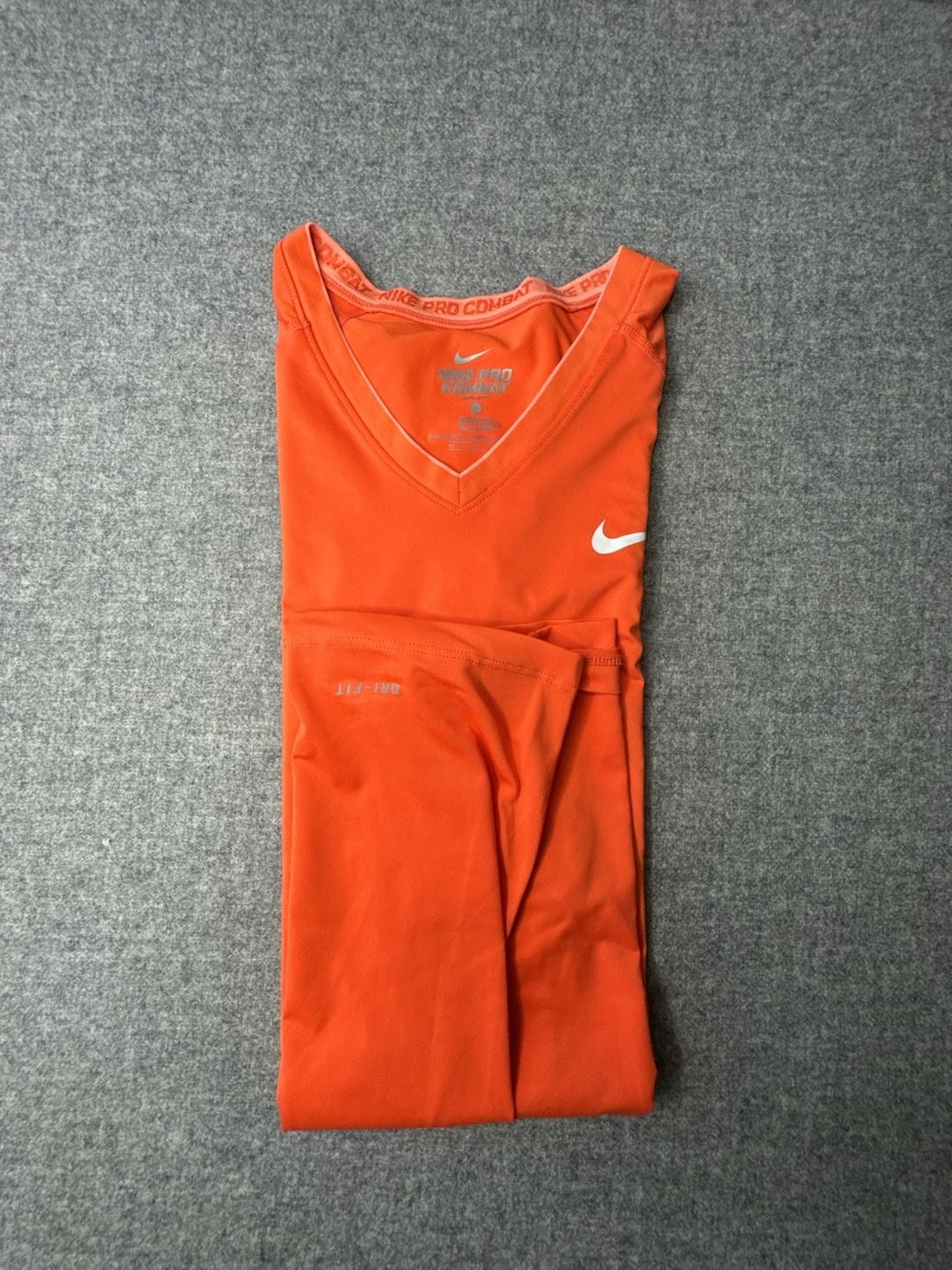 Nike Pro Combat Dri-FIT V-Neck Athletic Shirt Orange Size L 2