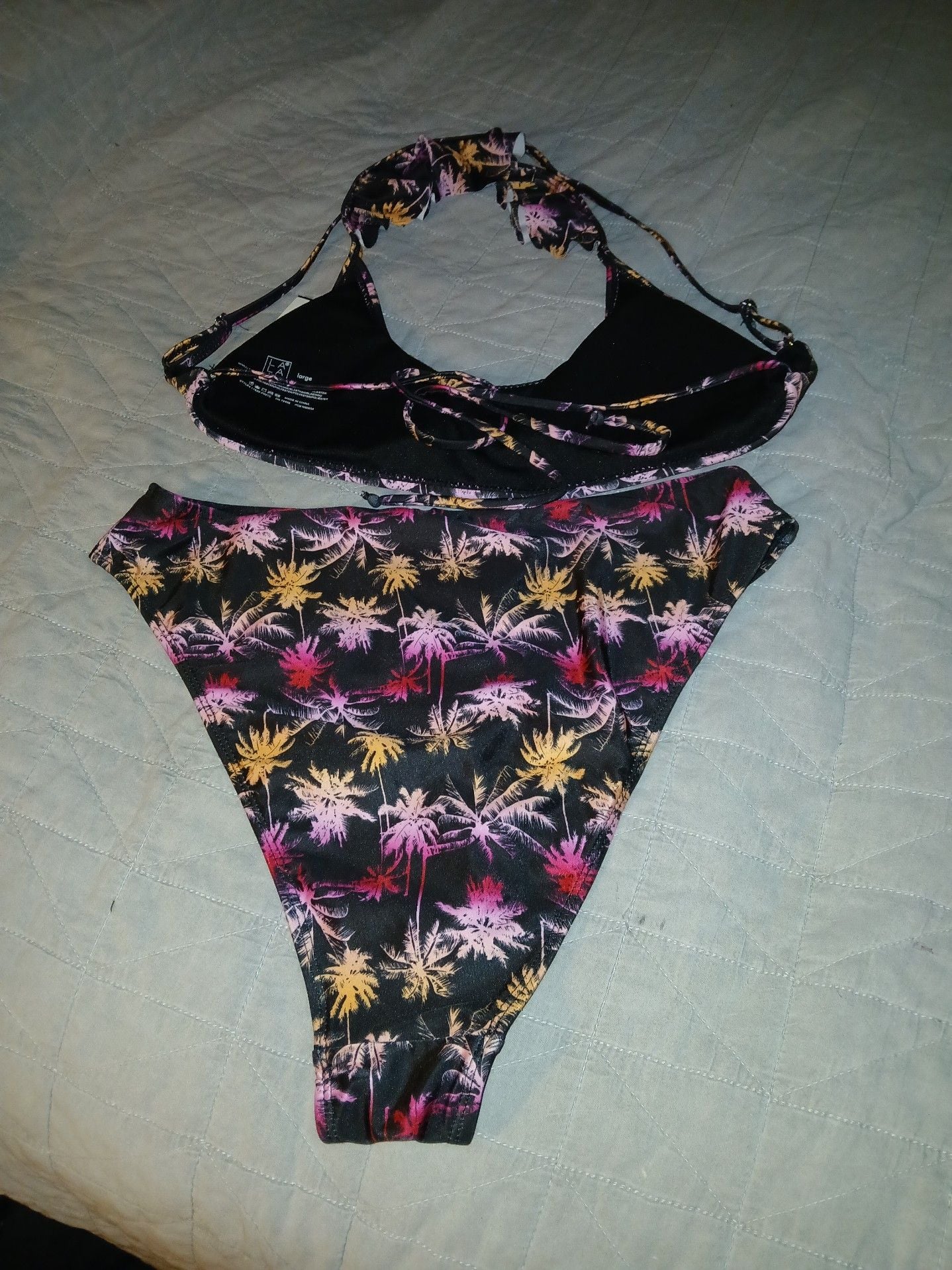 LA Swim Women's Large Palm Tree Print High Waisted Bikini Set 3
