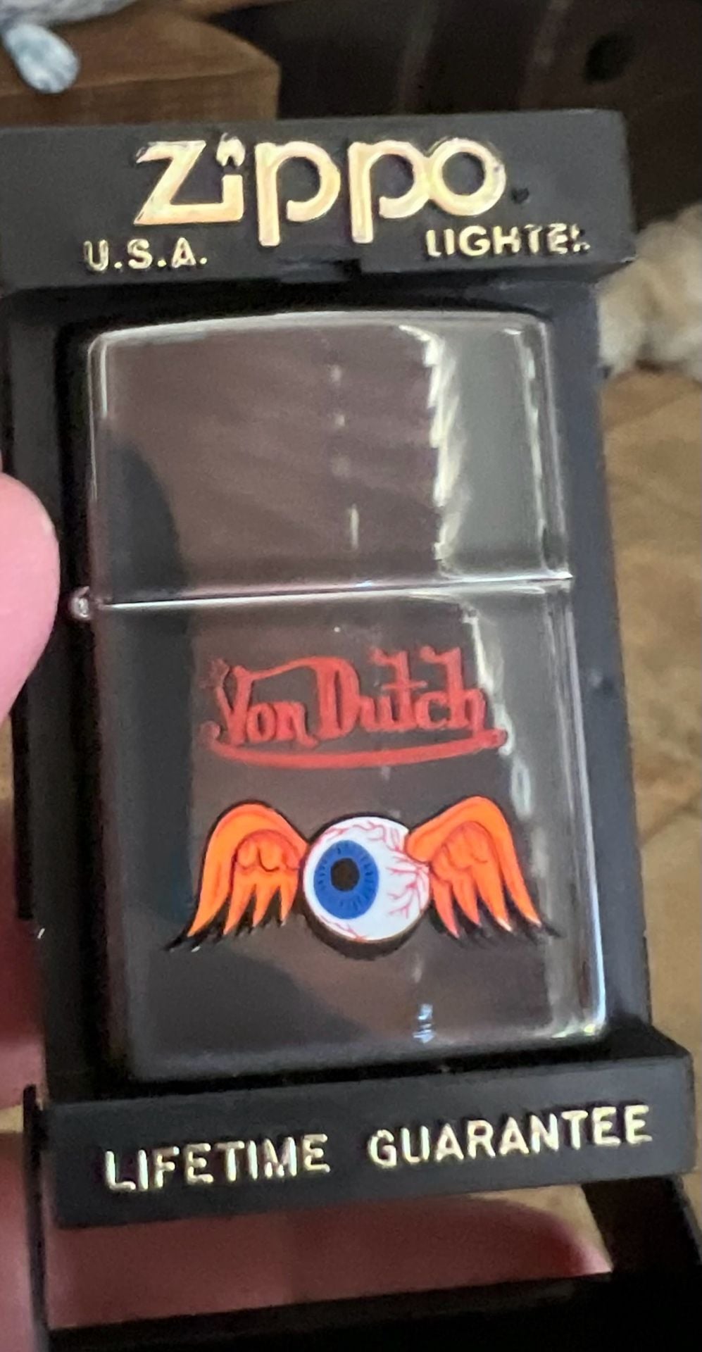 Vintage 2000 Von Dutch Flying Eyeball Zippo Lighter NEW In Box Midnight Chrome 2