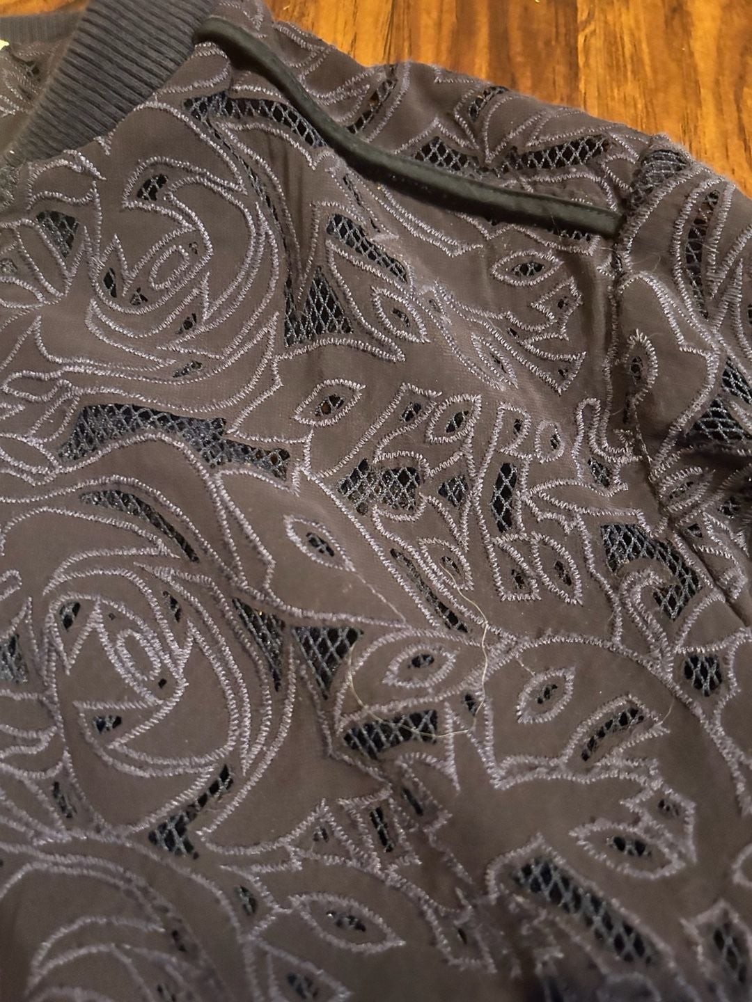 Elevenses Women's Size L Navy Blue Floral Lace Bomber Jacket 6