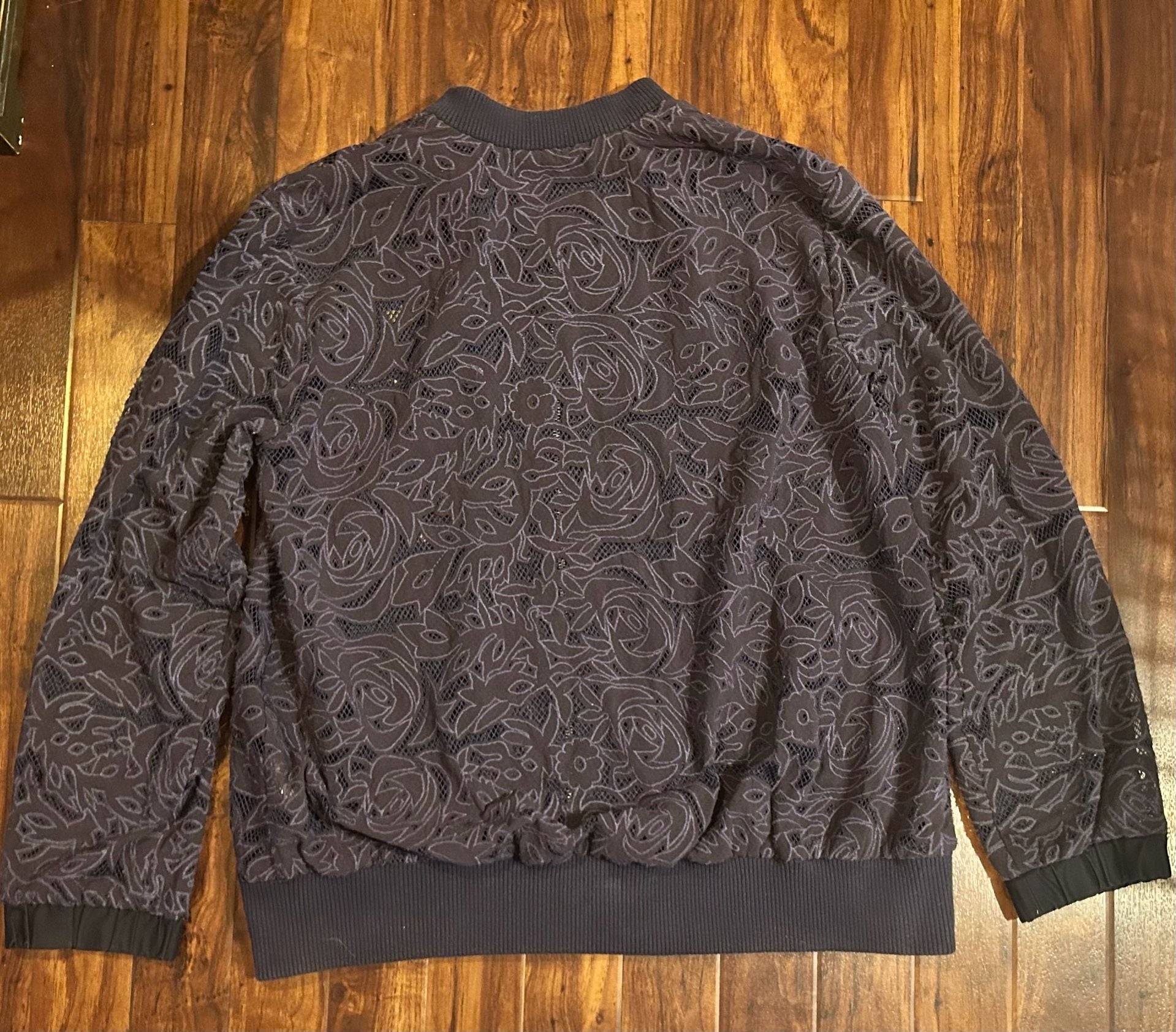 Elevenses Women's Size L Navy Blue Floral Lace Bomber Jacket 7