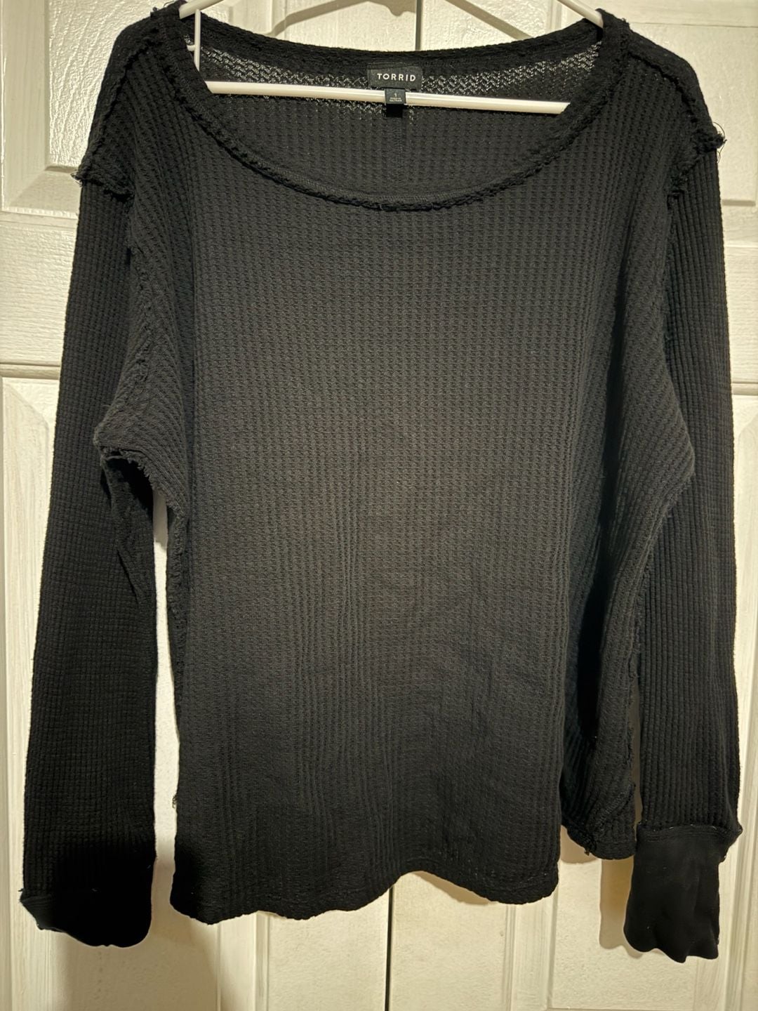Torrid Black Waffle Knit Inside Out Long Sleeve Top Size 1 2