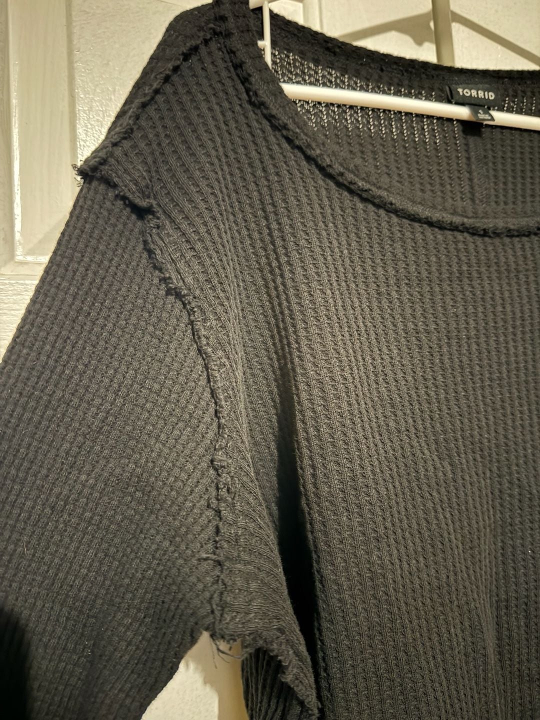 Torrid Black Waffle Knit Inside Out Long Sleeve Top Size 1 3