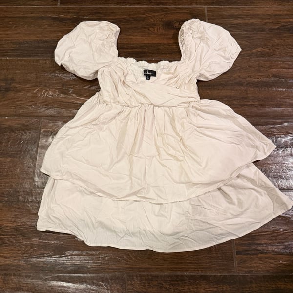 Lulus White Puff Sleeve Tiered Peplum Dress Size L