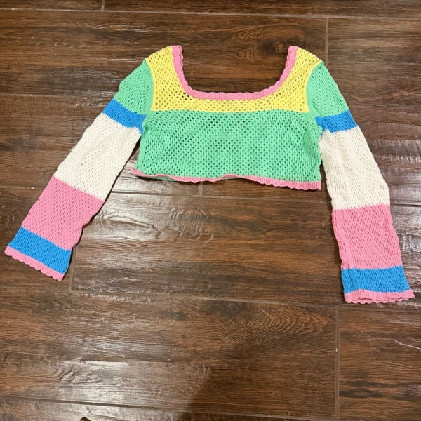 Sincerely Jules Women's Size L Multi-Color Striped Crochet Knit Crop Top