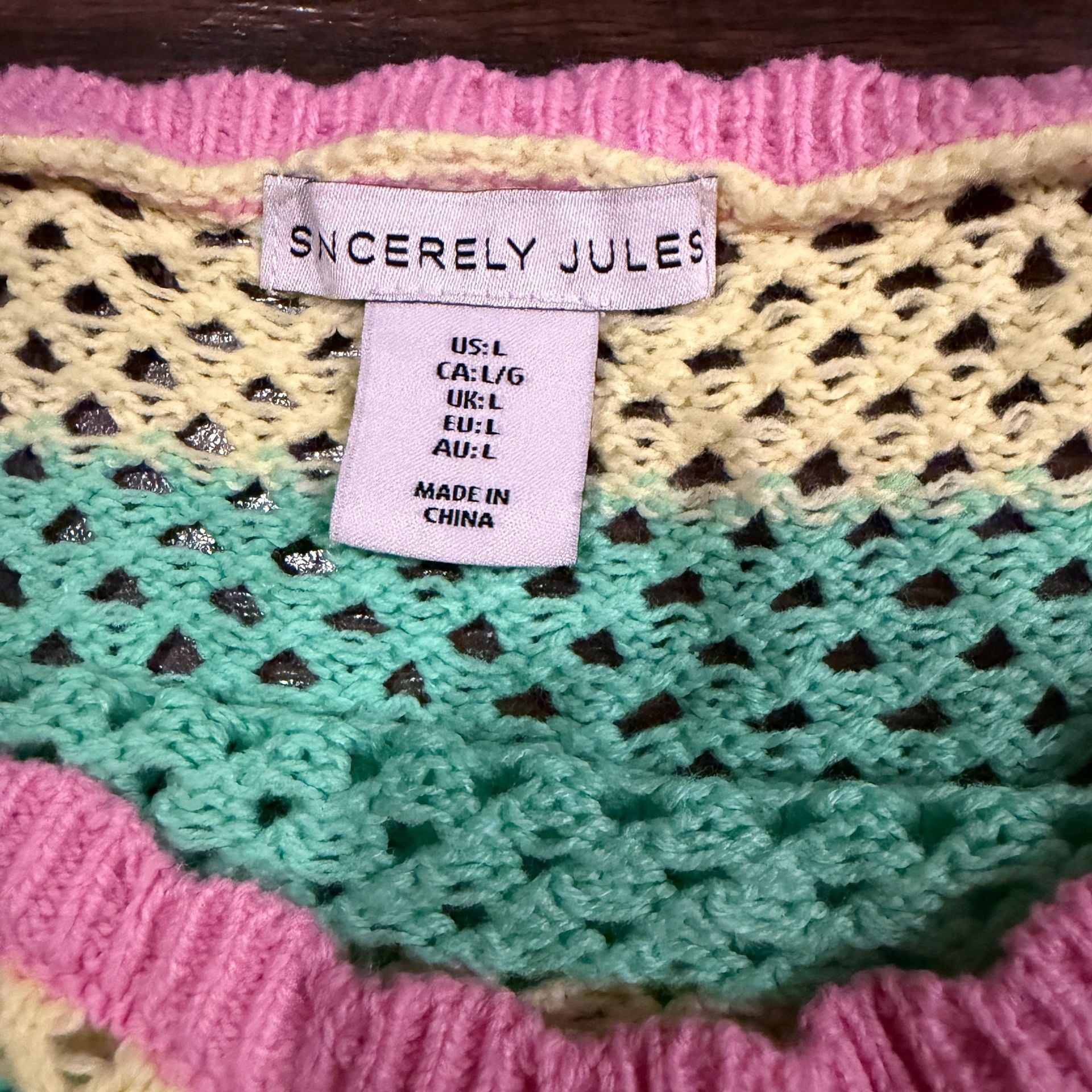 Sincerely Jules Women's Size L Multi-Color Striped Crochet Knit Crop Top 3