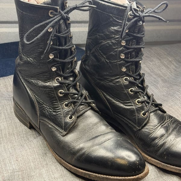 Vintage Justin Style 506 Black Leather Lace-Up Boots Size 10 B