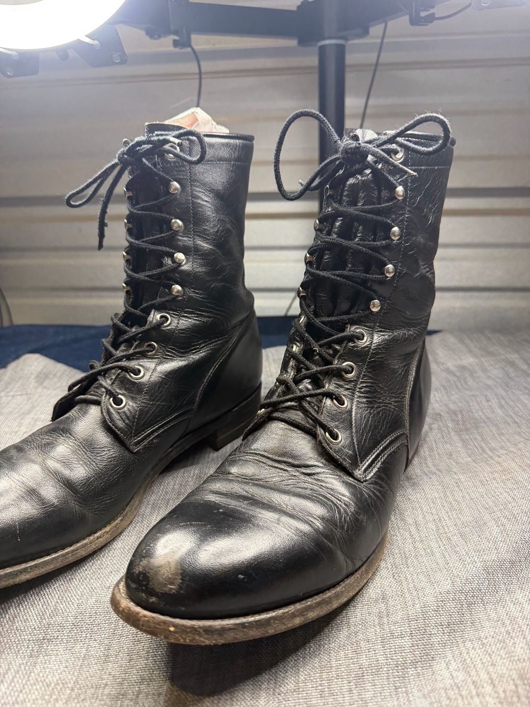 Vintage Justin Style 506 Black Leather Lace-Up Boots Size 10 B 12
