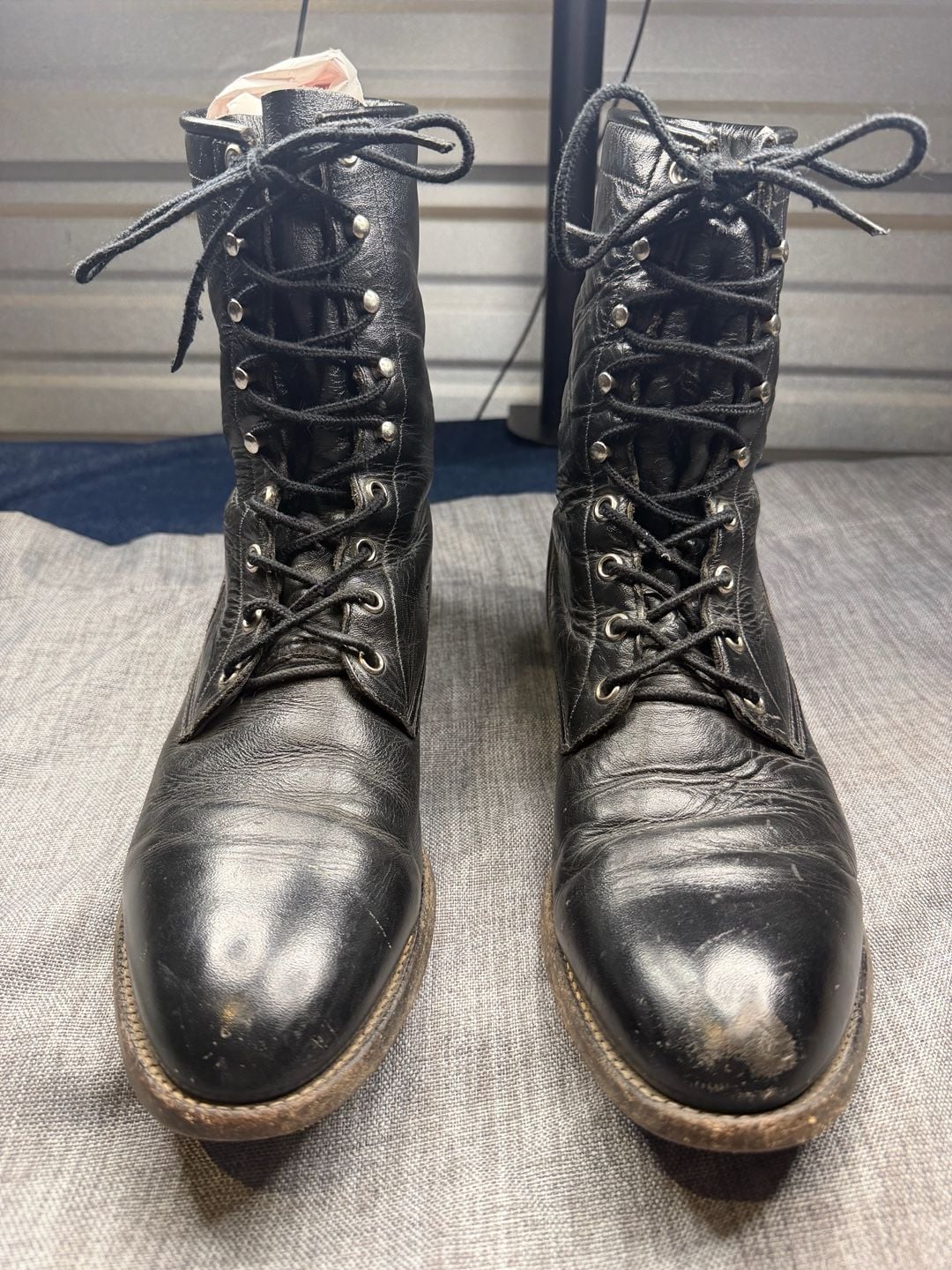 Vintage Justin Style 506 Black Leather Lace-Up Boots Size 10 B 13