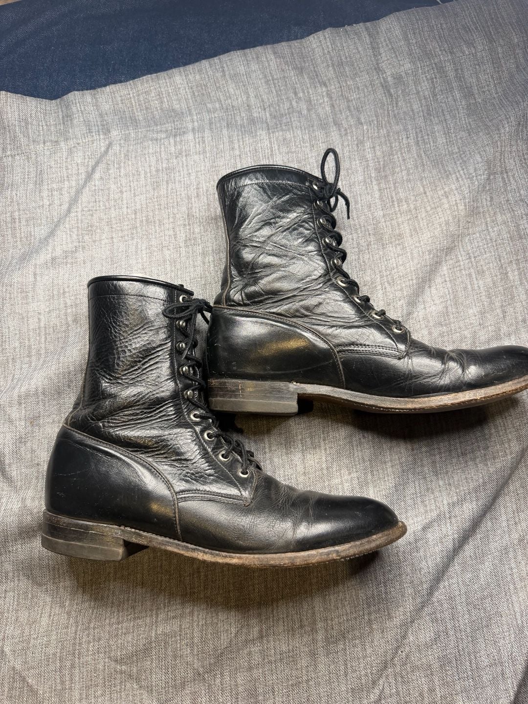 Vintage Justin Style 506 Black Leather Lace-Up Boots Size 10 B 14