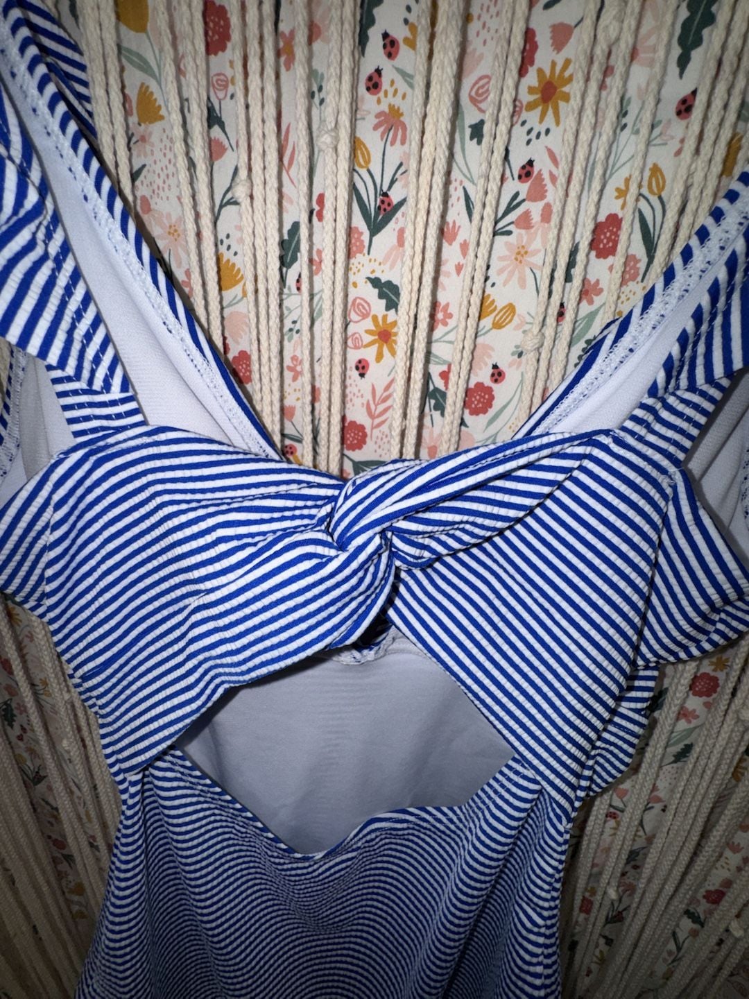 Blue White Striped Ruffle One Piece Swimsuit Womens Coastal Cottagecore Swimwear 7