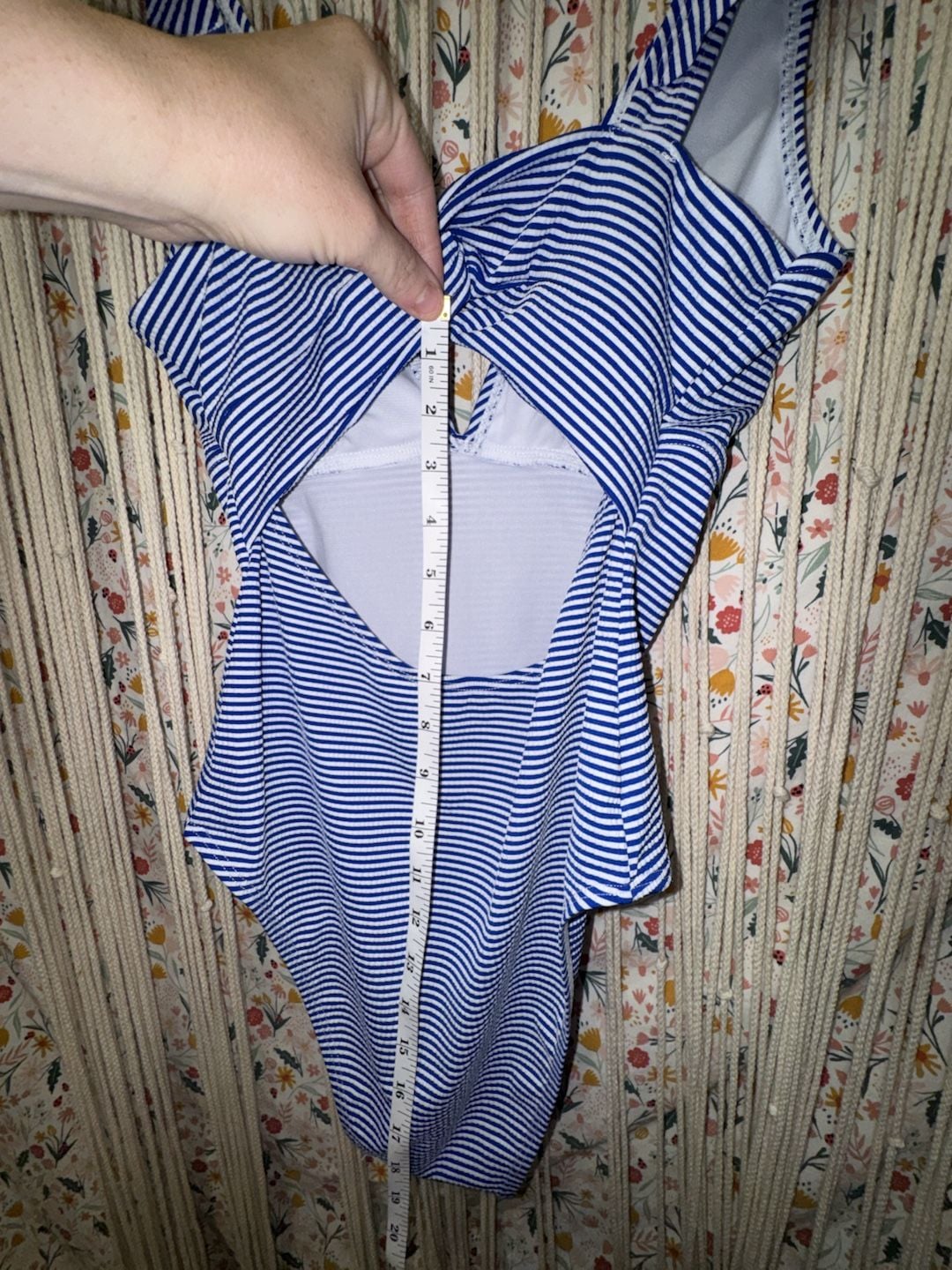 Blue White Striped Ruffle One Piece Swimsuit Womens Coastal Cottagecore Swimwear 8