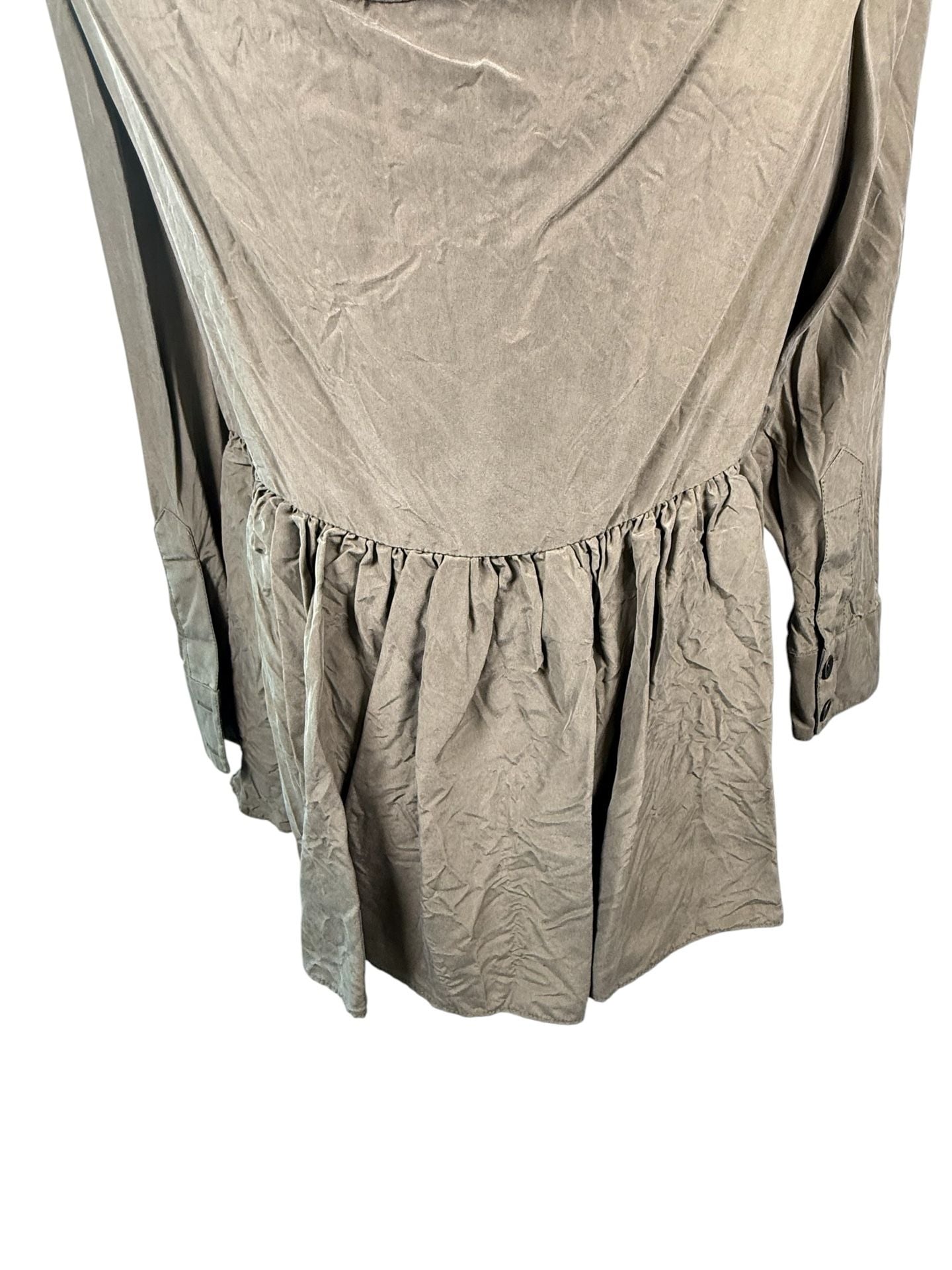 Artelier Nicole Miller Size M Olive Green Cold Shoulder Peplum Blouse 7
