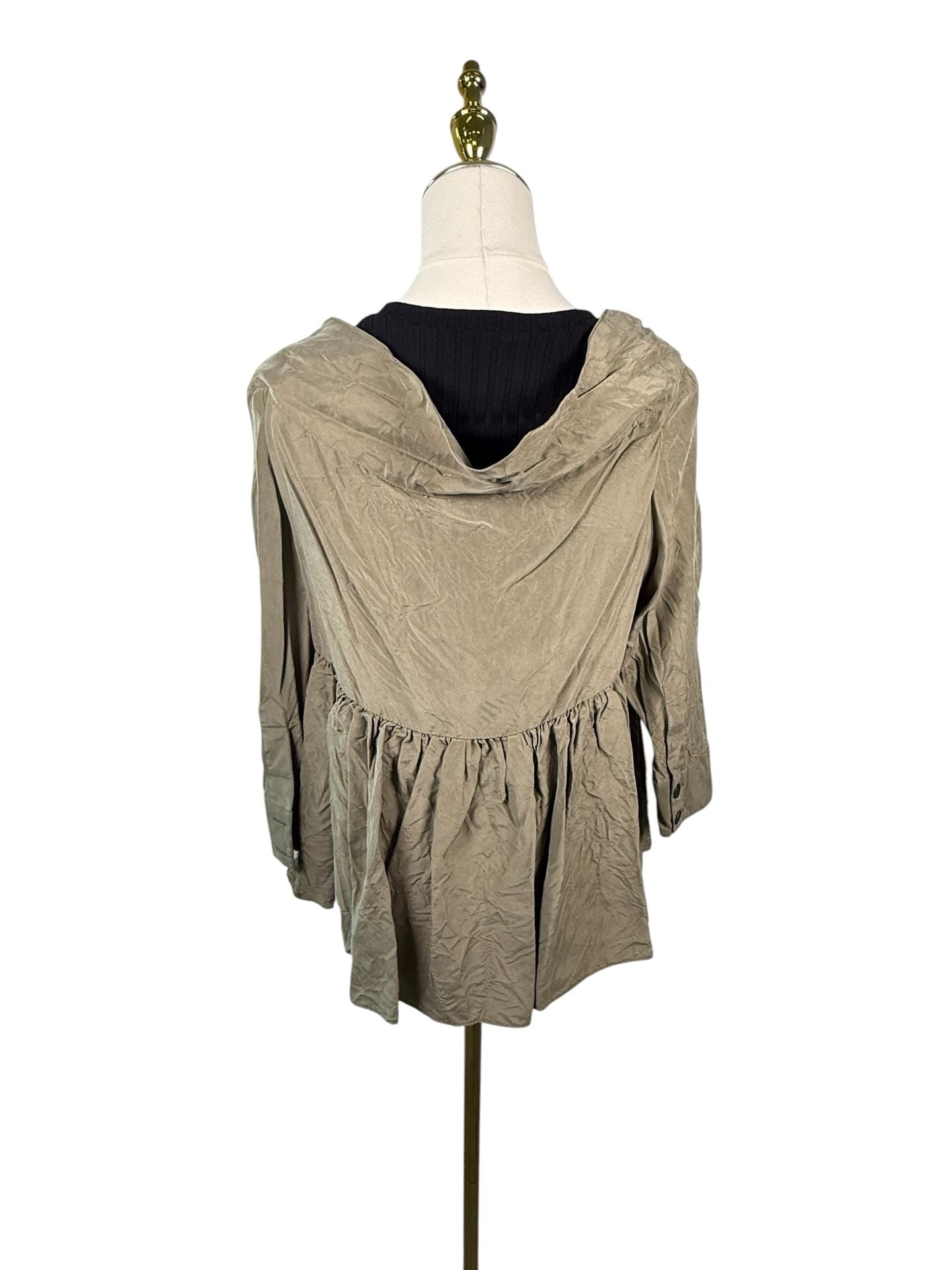 Artelier Nicole Miller Size M Olive Green Cold Shoulder Peplum Blouse 8