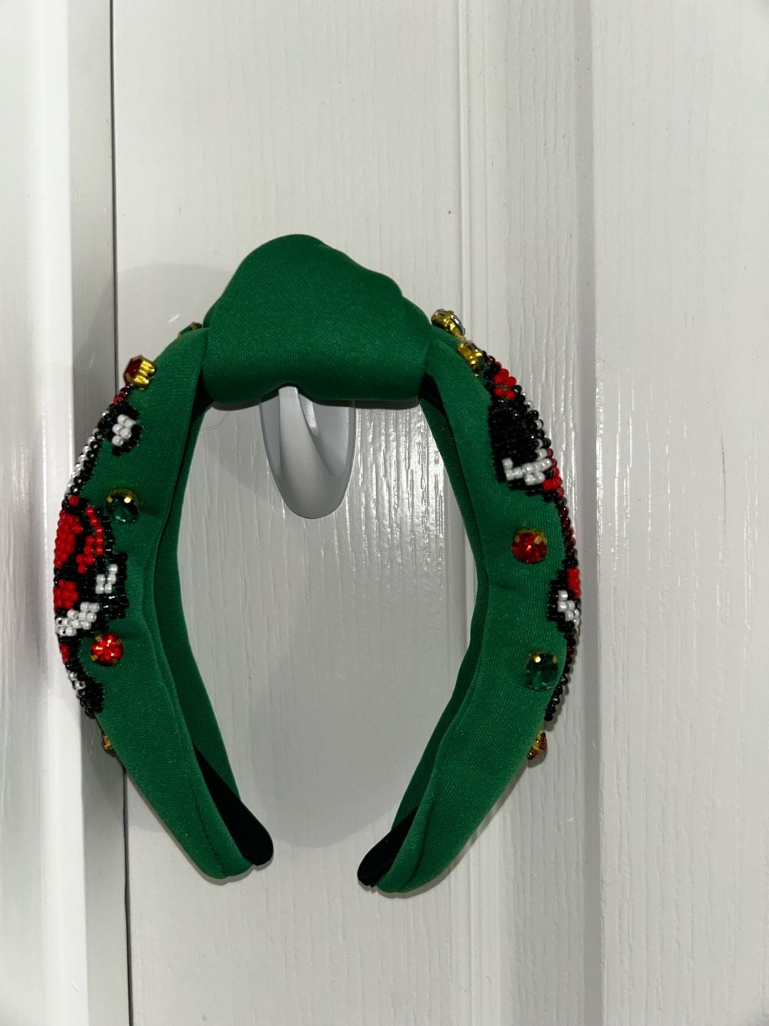 Green Knotted Christmas Holiday Beaded Headband 2