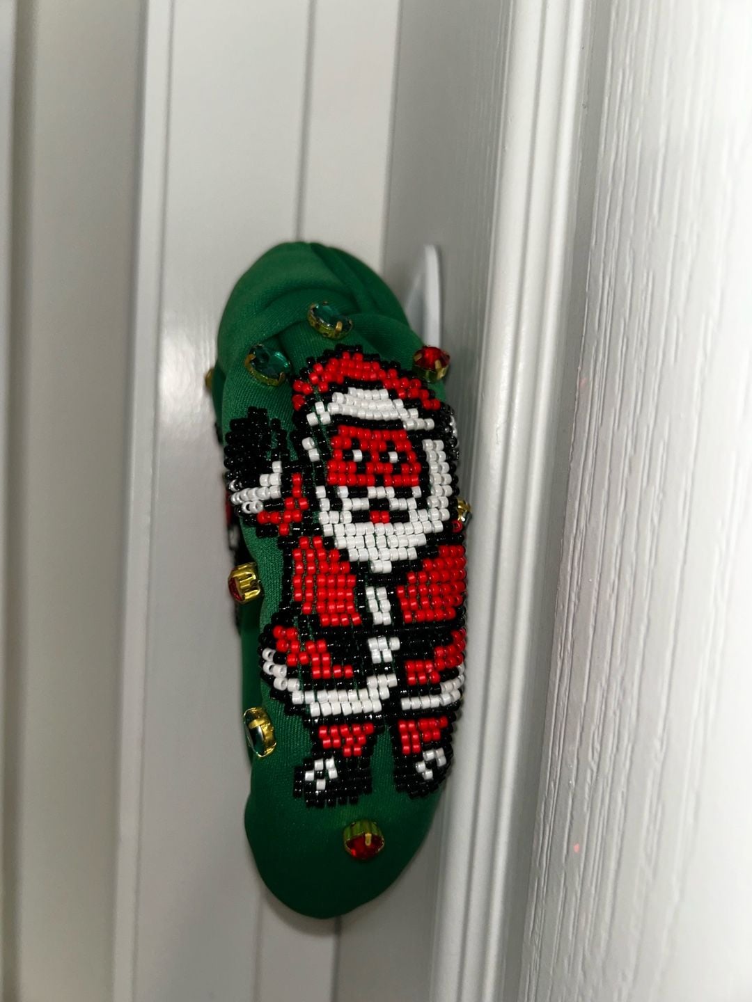 Green Knotted Christmas Holiday Beaded Headband 3