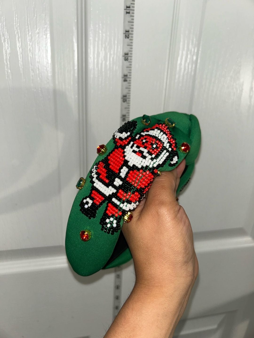 Green Knotted Christmas Holiday Beaded Headband 5
