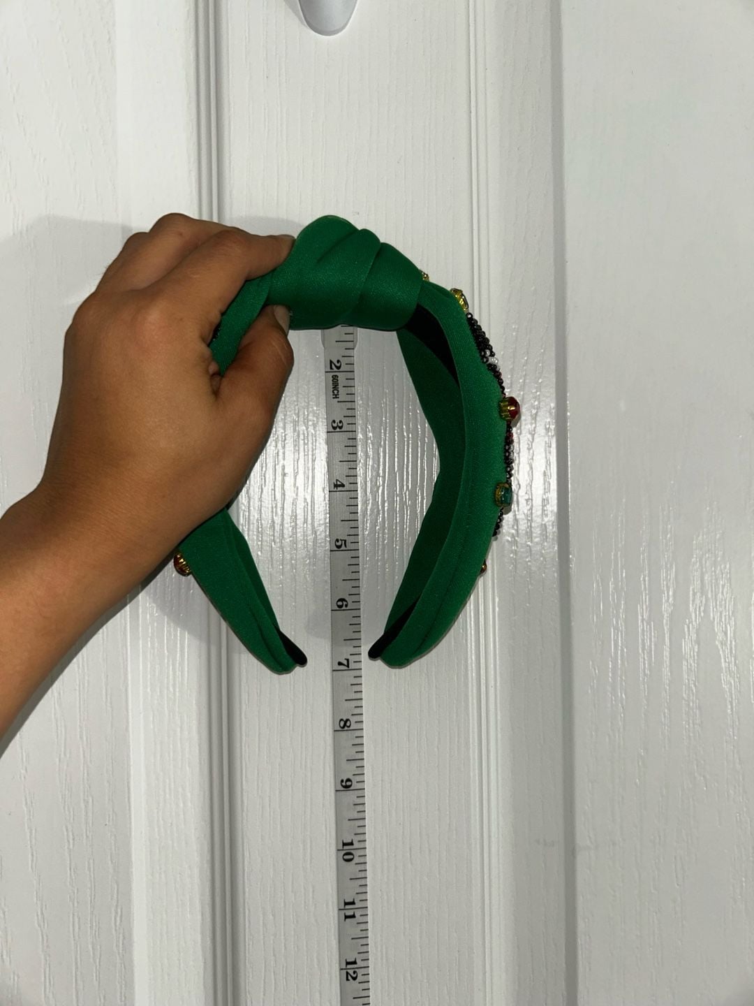 Green Knotted Christmas Holiday Beaded Headband 7