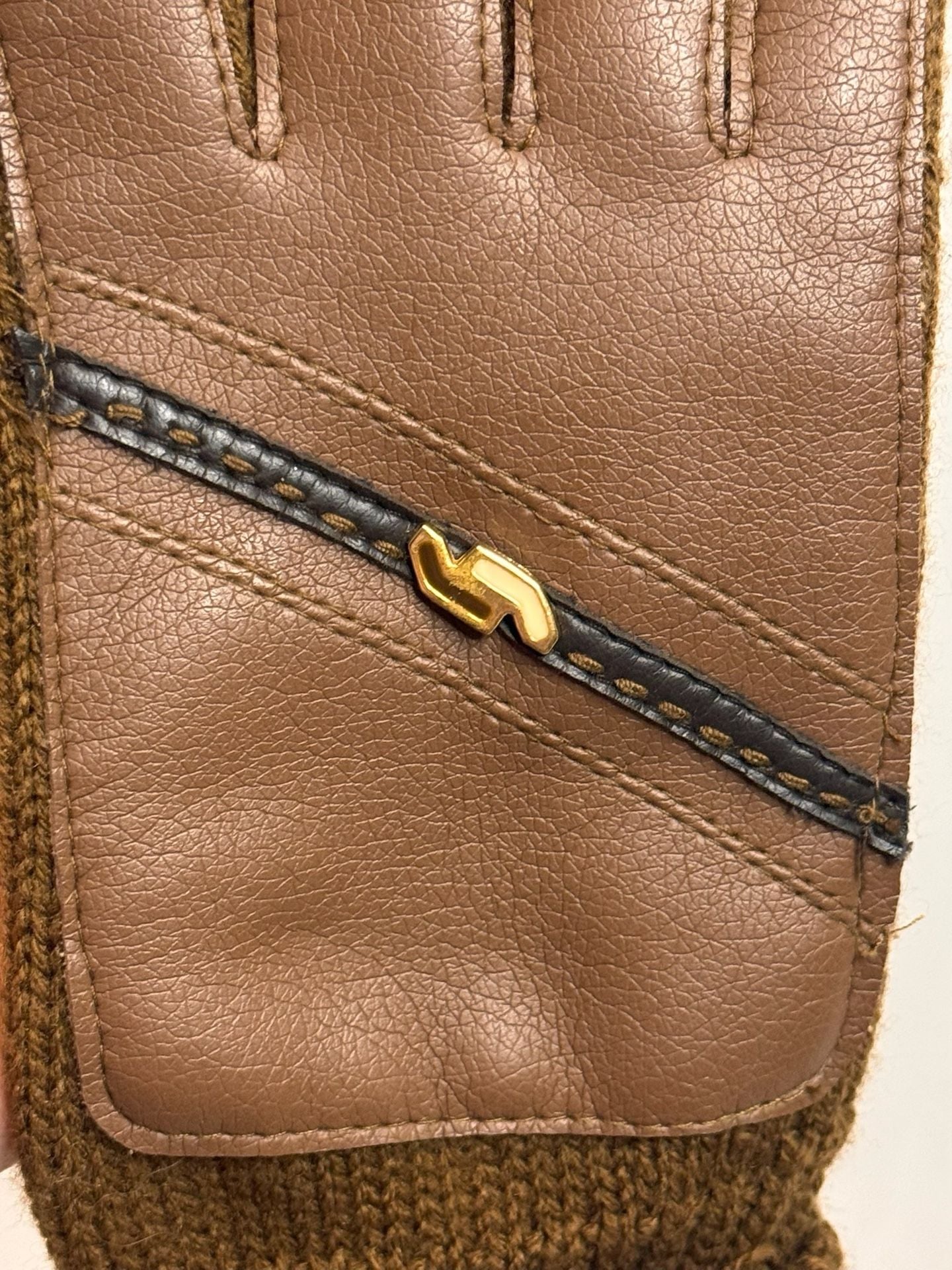 Vintage English Village Brown Leather and Knit Gloves 3