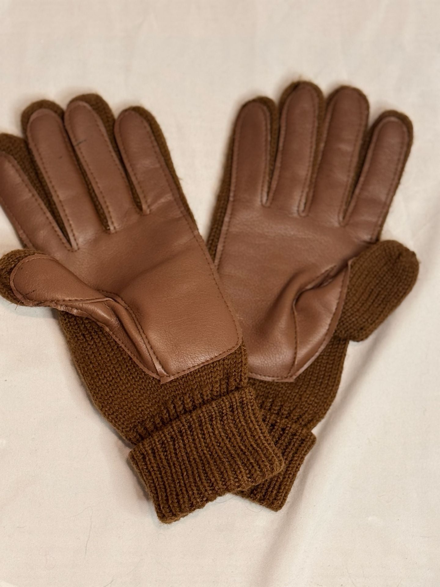 Vintage English Village Brown Leather and Knit Gloves 4