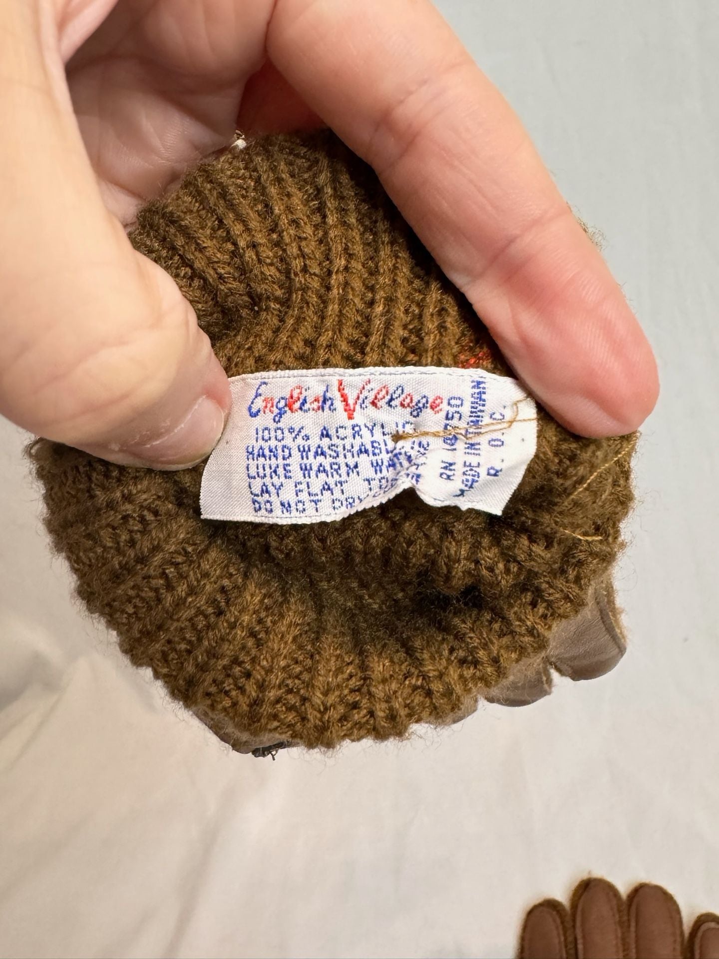 Vintage English Village Brown Leather and Knit Gloves 5