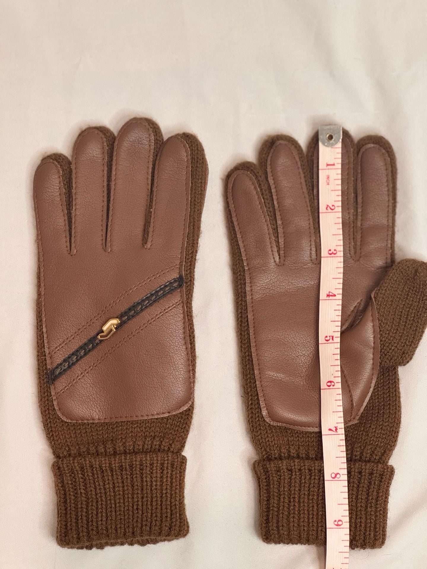 Vintage English Village Brown Leather and Knit Gloves 6