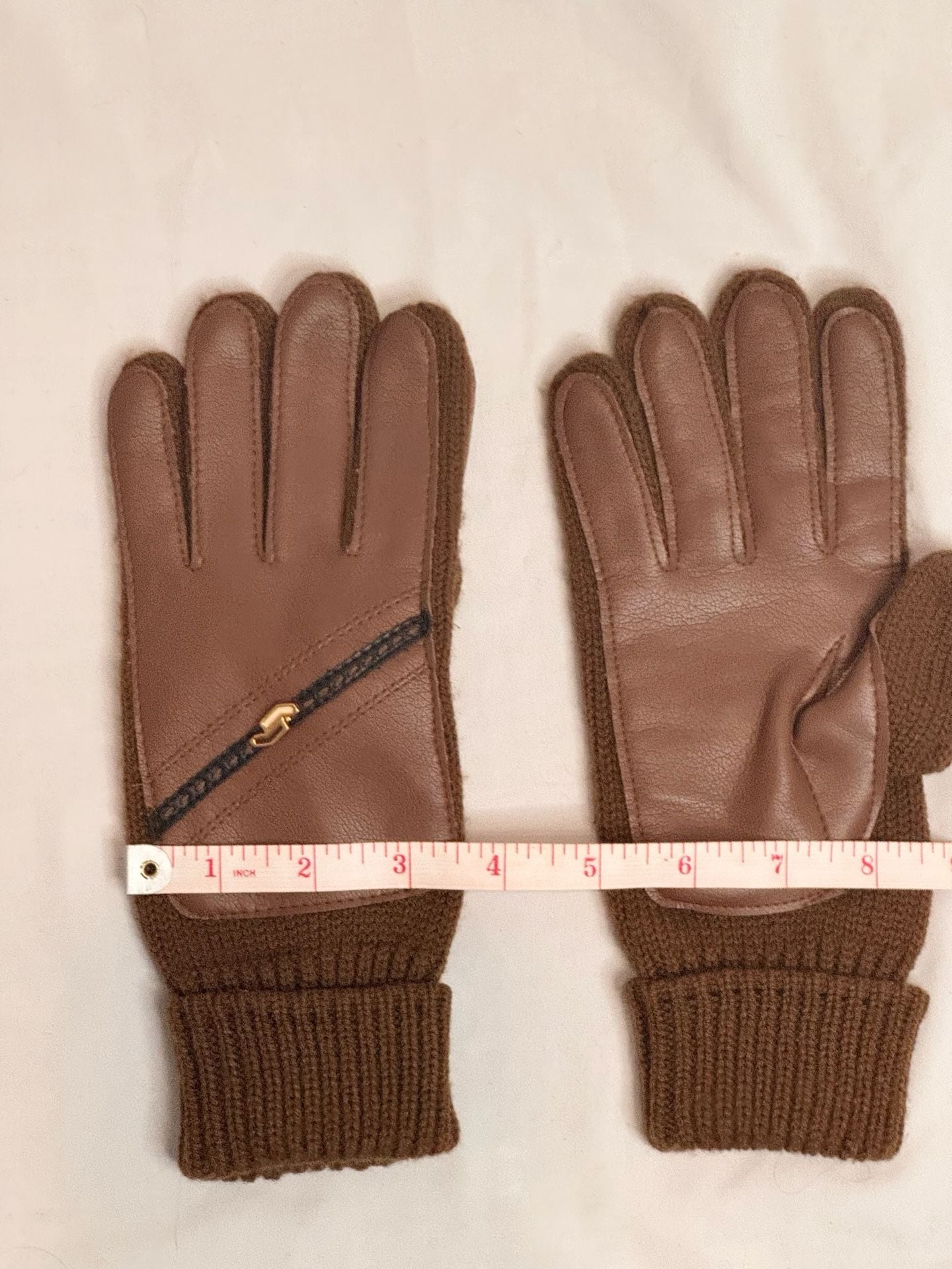 Vintage English Village Brown Leather and Knit Gloves 7