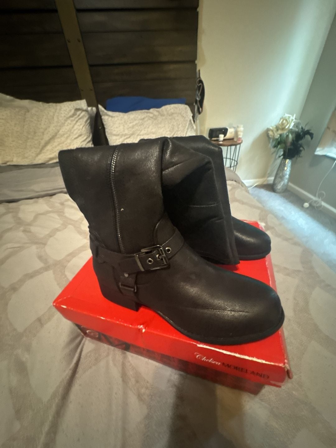 Chelsea Moreland Black Buckle Moto Boots 3