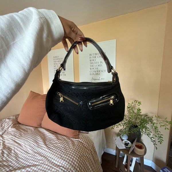 Simply Vera Vera Wang Black Monogram Hobo Shoulder Bag