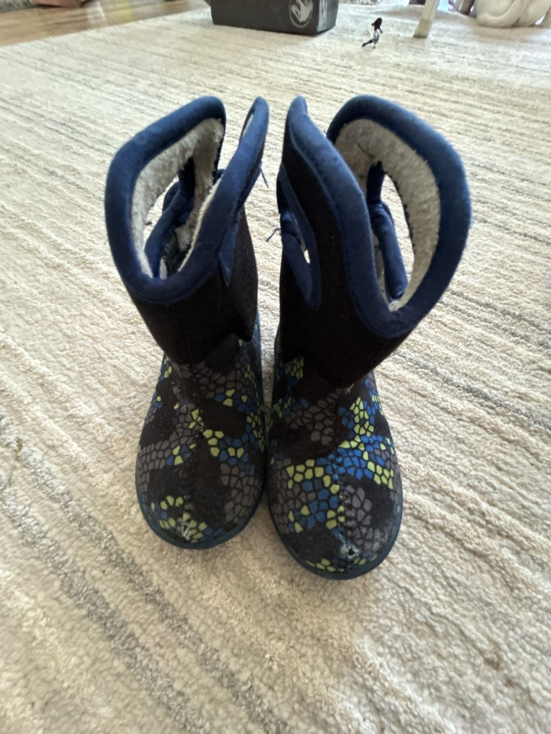 Bogs Waterproof Kids Insulated Winter Boots Blue/Green Pattern 1