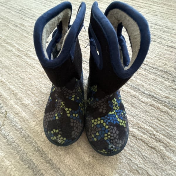 Bogs Waterproof Kids Insulated Winter Boots Blue/Green Pattern